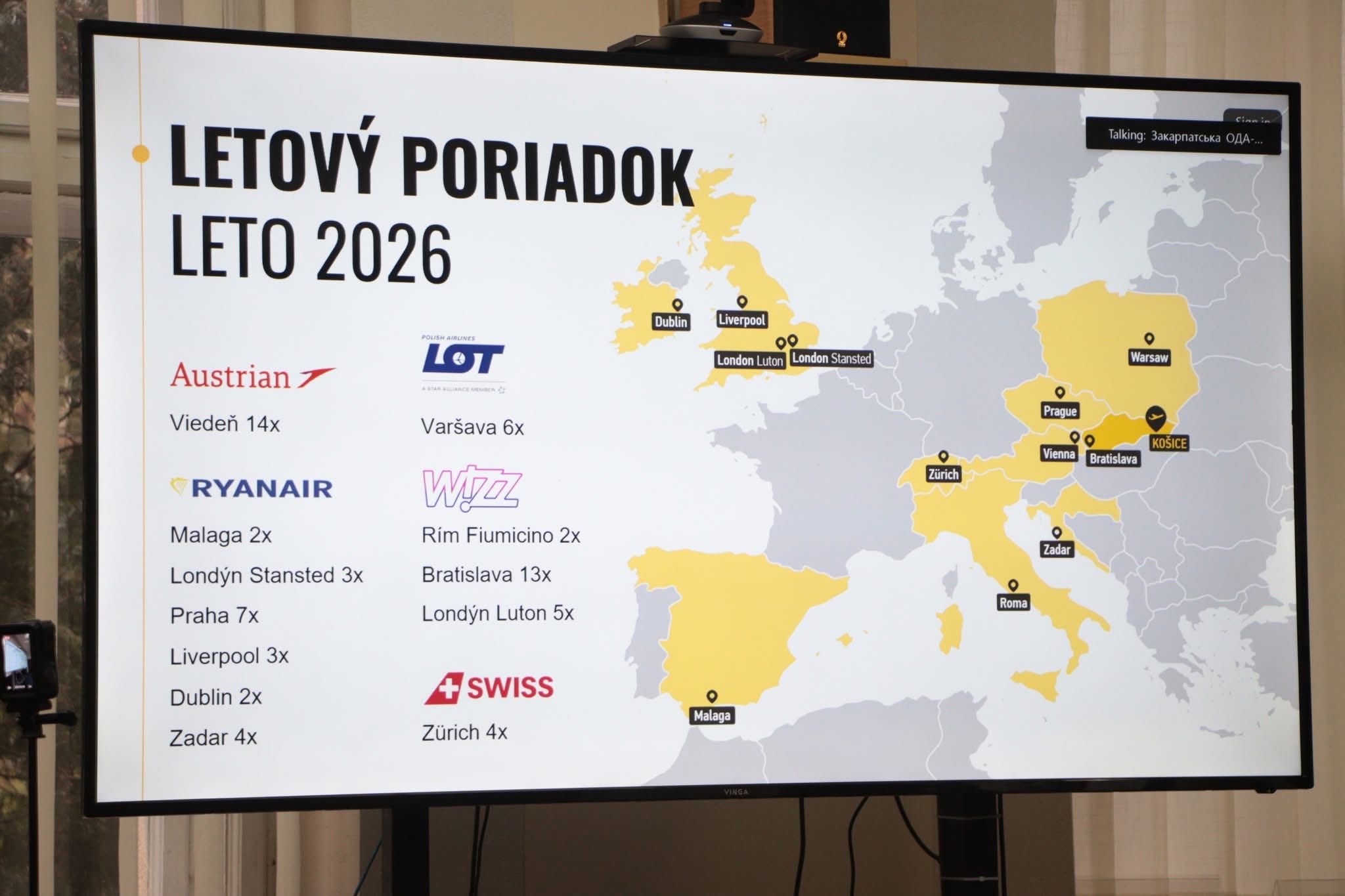 Аеропорт Кошице за 100 км від Ужгорода відкриває нові авіамаршрути